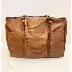 Genuine Leather Tote Large Tan Weekender Carryon Bag Zip Top Made In Colombia